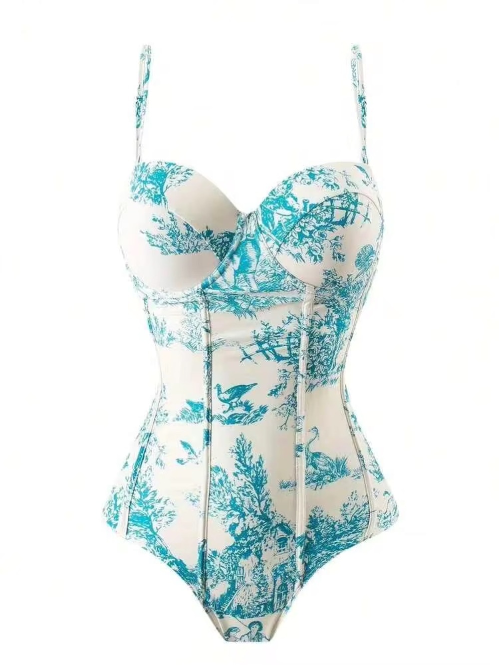 Scenic Print One Piece Bikini With Bottom Coverall Skirt - Picture 3 of 4